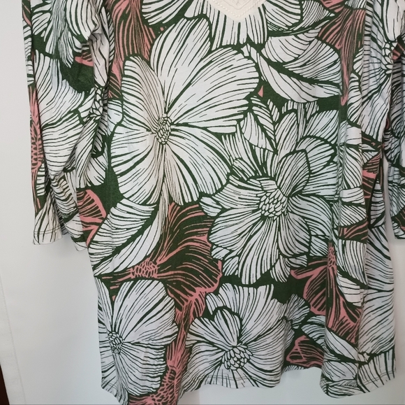 Talbots 2X Tunic Top Tropical Floral Embroidered Pima Cotton Modal Resortwear - Picture 7 of 12